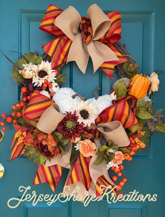 Fall Decor, Autumn Decor, Fall Wreath, Pumpkin Wreath, Pumpkin Swag, Front Door Hanger