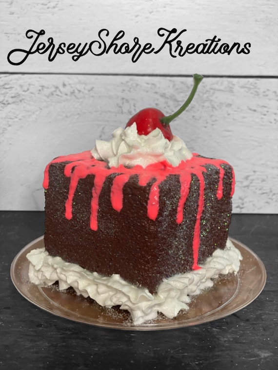 Coffee Bar Decor, Fake Bake, Faux cake, Faux chocolate cake, Fake chocolate cake,  Pink  Icing Fake Bake, Photo Prop, Tiered Tray Prop