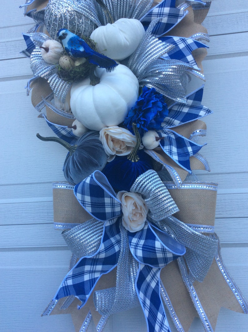 Fall Wreath, Fall Swag, Blue Fall Wreath, Blue Fall Swag, Whimsical