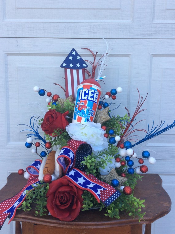 Patriotic Centerpiece, Red White and Blue Centerpiece, America, Patriotic Decor, Fourth of July, Memorial Day Decor, Patriotic Table Decor,