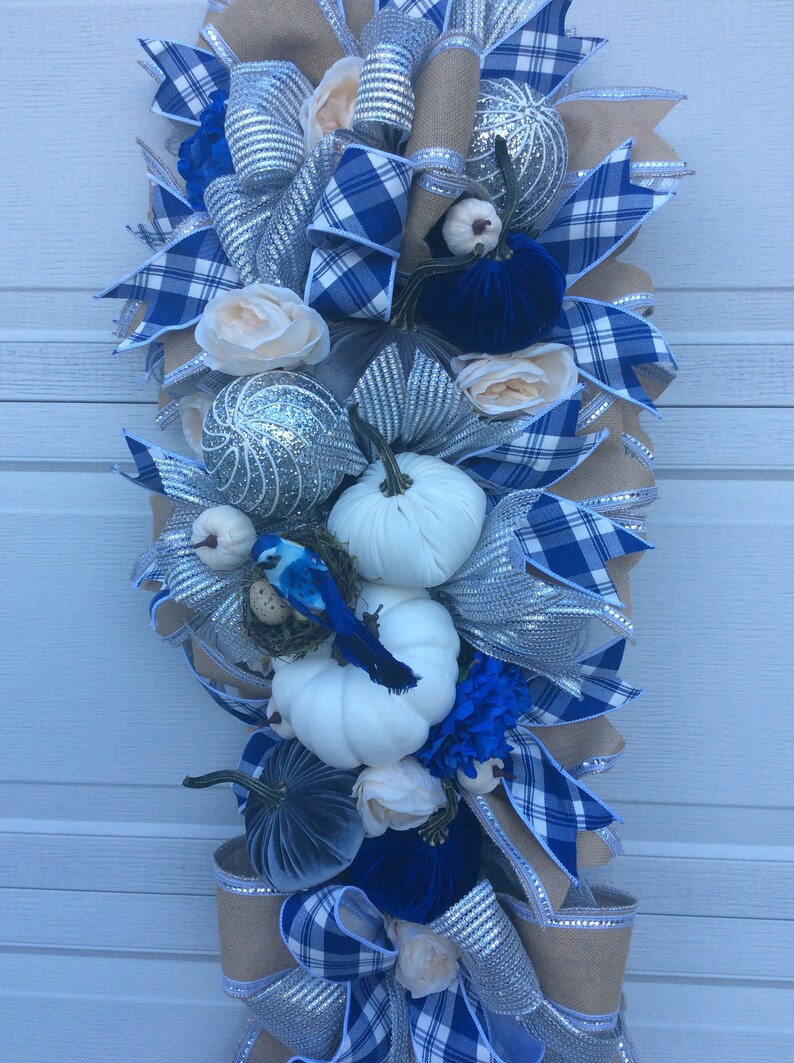 Fall Wreath, Fall Swag, Blue Fall Wreath, Blue Fall Swag, Whimsical