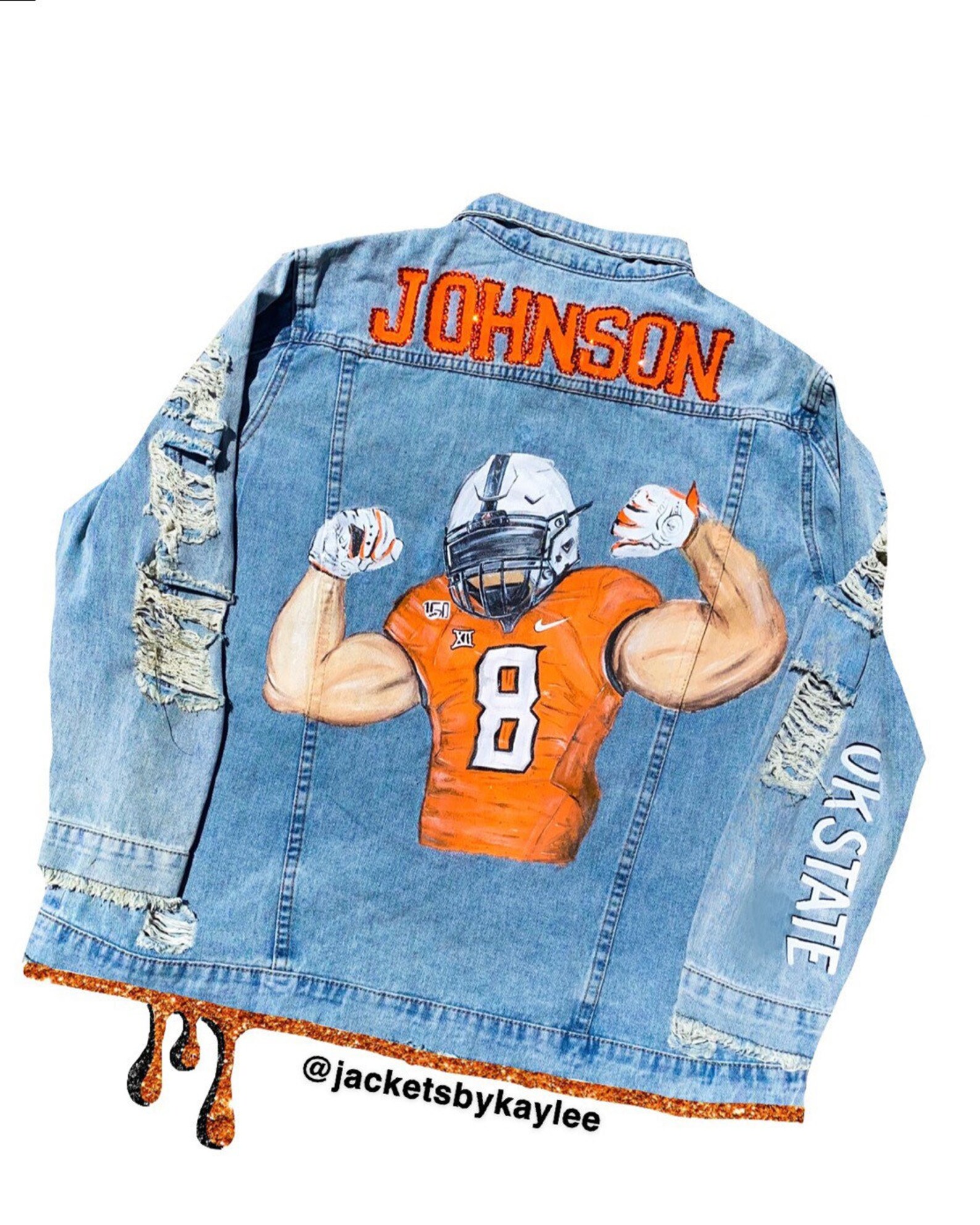 Custom painted football player jacket with Swarovski crystals Etsy