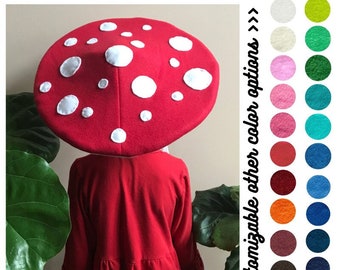 Mushroom hat/ Mushroom puffy headpiece with dots/ baby Toddler kids adults costume hat/ cat dog hat/ Earflap hat/ Beanie / Fairy hat/ fleece