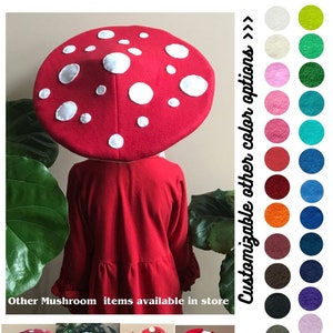 Mushroom hat/ Mushroom puffy headpiece with dots/ baby Toddler kids adults costume hat/ cat dog hat/ Earflap hat/ Beanie / Fairy hat/ fleece