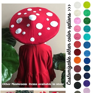 Mushroom fly agaric hat/ Mushroom headpiece with dots/ baby Toddler kids adults costume hat/ Cats Dogs/ Beanie / Renfaire/ cosplay/ 18” wide