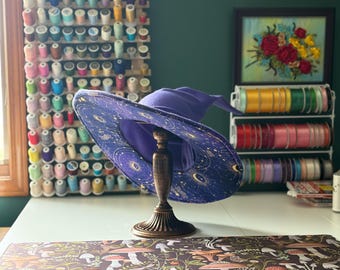 Celestial Purple Witch Hat with Starry Lining for Whimsical Wizard Cosplay