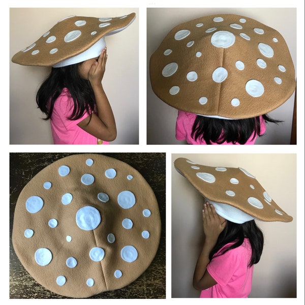 Mushroom hat/ Mushroom puffy headpiece with dots/ baby Toddler kids adults costume hat/ cat dog pet/ Earflap hat/ Beanie / Fairy hat/ fleece