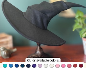 Black Fleece Witch Hat, Wizard Hat, Custom Handmade Costume for