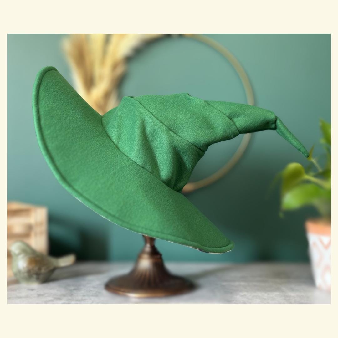 Green Witch Hat Wizard Sorcerer Mage Hat – 18" wide Pointy Fleece Cosplay Hat for Adults & Kids – Gandalf Alchemist Halloween Costume