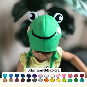 Kikkermuts: oorkleppen of beanie-stijl fleece aanpasbaar dierenkostuum, kinder- tot volwassenmaten