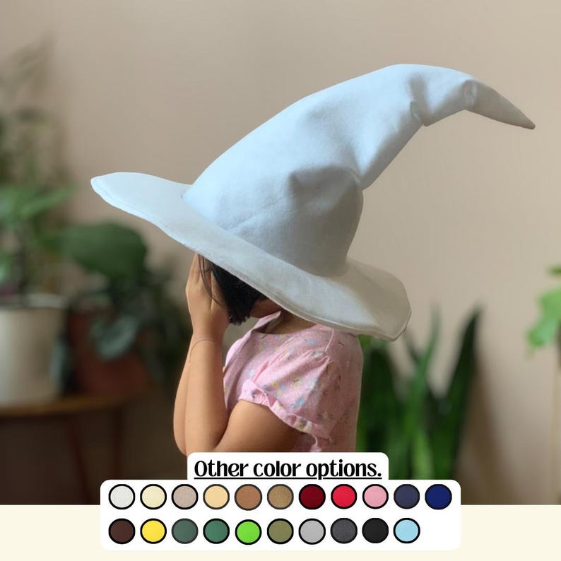 White Felt Witch or Wizard Pointy Hat: Mage, Sorcerer, Custom Variety of Colors & sizes image 1