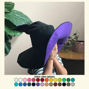 Black Witch Hat with Purple Underside – Wizard Sorcerer Mage Hat for Kids & Adults LARP Ren Faire Fantasy Cosplay Costume Halloween hat