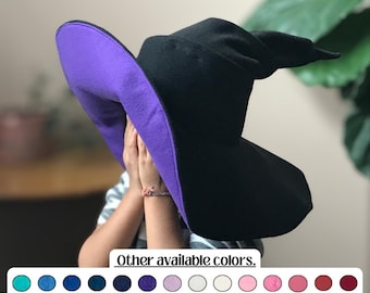 Black Witch Hat: Purple Underside, Costome For Kids & Adults sizes in Varity of colors