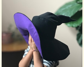 Black Witch Hat with Purple Underside – Wizard Sorcerer Mage Hat for Kids & Adults LARP Ren Faire Fantasy Cosplay Costume Halloween hat