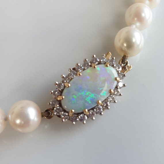 Opal & Diamond Pearl 18ct 18K Gold Choker Necklace