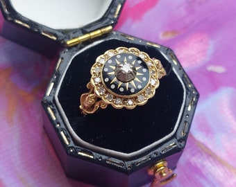 Victorian Antique Diamond and Black Enamel Memento Mori Ring ~ Size L1/2 / 52.5 / 6.25 ~ Circa 1880