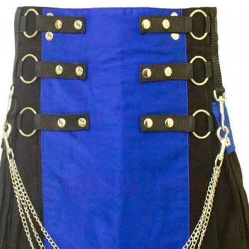 Hybrid Cotton Utility Kilts For Men Black & Blue Kilt Handmade Hybrid Differio Kilt, Utility