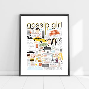 TV Show Collage Poster - Quotes, Symbols,  Icons, Drawings -Gift for Gossip Girl Fans - Blair - Serena - Nate - Chuck