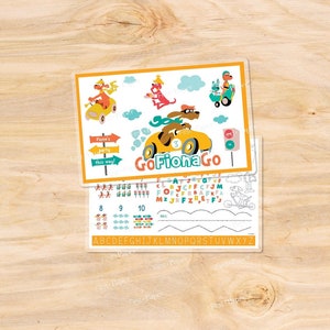 Personalized Kid&#39;s Placemats - Go Dog Go  theme - Activities/Puzzles - Preschool - Kindergarten - Party Favor/Gift  - Double Sided Placemat
