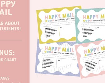 Happy Mail for Students  - Digital Download Only - Brag About Your students! - 4 Colors - BONUS - Reward Chart
