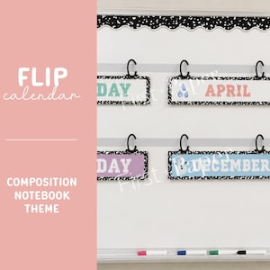 Flip Calendar - Digital Download - Composition Notebook Theme- 12 Months (2 Designs) - '26-'31 Classroom Decor