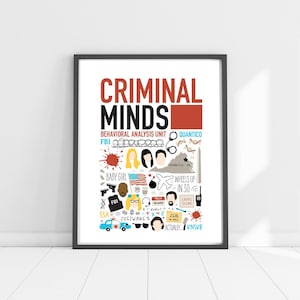 TV Show Collage Poster - Quotes, Symbols,  Icons, Drawings - Gift for Criminal Minds Fans - FBI - BAU - Quantico