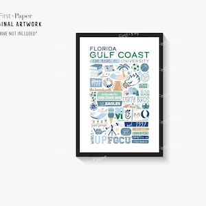 Florida Gulf Coast University Poster - FGCU - College Symbols Icons Drawings - Dorm Decor - Grad Gift