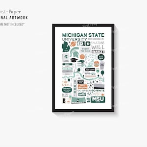 Michigan State University Collage Poster - The Spartans -  College Symbols Icons Drawings - Dorm Decor - Grad Gift