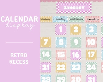 Classroom Calendar Set - Digital Download - Retro Recess Theme - 12 Months (2 Sets) - Classroom Decor