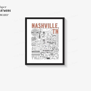 Nashville Collage Poster - Black and White - Coloring Your City Posters - Nashville, TN - Coloring Activity- Relax and Color