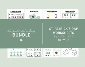 St. Patrick's Day Worksheets - Digital Download Only - Preschool - Letter Practice - Tracing - Counting - Matching - Cutting - Coloring