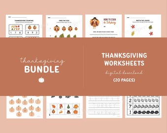 Thanksgiving/Fall Worksheets - Digital Download Only - Preschool - Letter Practice - Tracing - Counting - Matching - Cutting - Coloring
