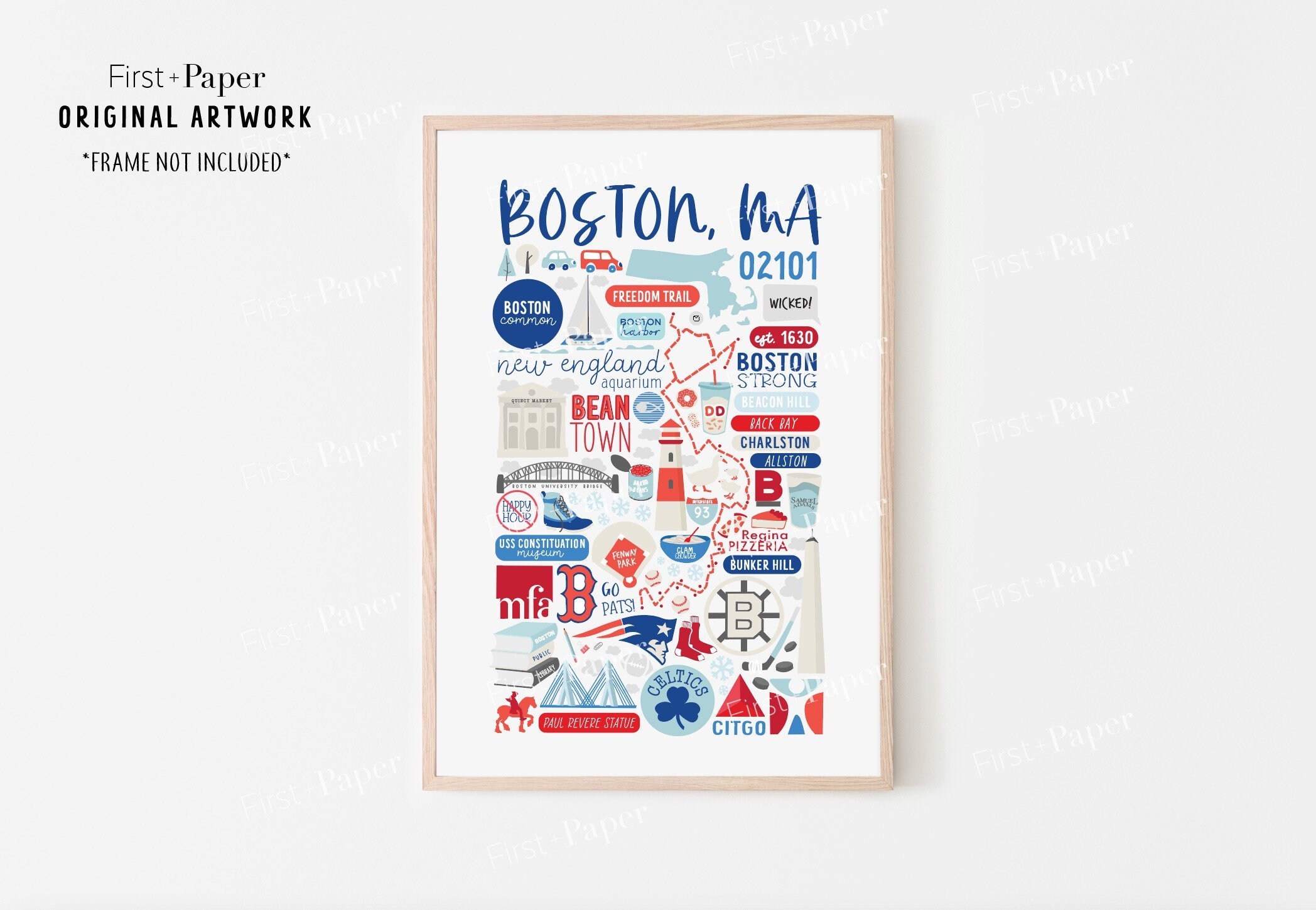 Boston Collage Poster - All About Your City Posters - Boston, Massachusetts  - Wicked - Bean Town- Housewarming Gift