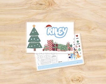 Personalized Kid's Placemats - Bluey Christmas - Activities/Puzzles - Preschool - Kindergarten - Party Favor/Gift  - Double Sided