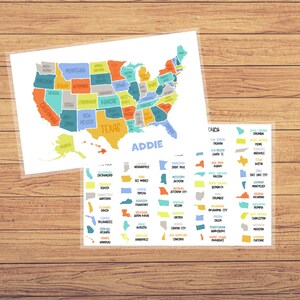 Personalized Kids  Placemats - USA - States and Capitals - Map of United States - Label your own map- Custom theme - Gifts