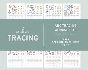 ABC Tracing Worksheets - Digital Download Only - A-Z Find the Letter, Trace, & Color - Preschool/Kindergarten - Bonus Bulletin Board Letters