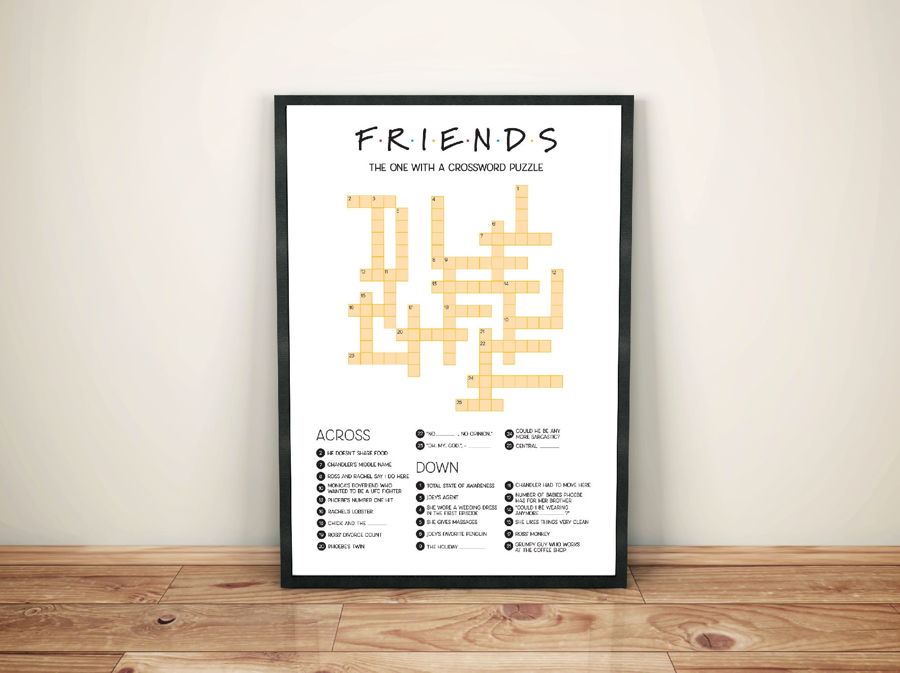 Friends tv show crossword puzzle wall art etsy canada