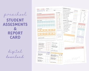 Preschool Assessments & Report Card Bundle  - Digital Download Only - Progress Report for Developmental Areas - Student Reports - Pastel