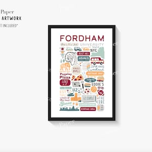 Fordham University Collage Poster - The Fordham Rams - Bronx, NY -  College Symbols Icons Drawings - Dorm Decor - Grad Gift -