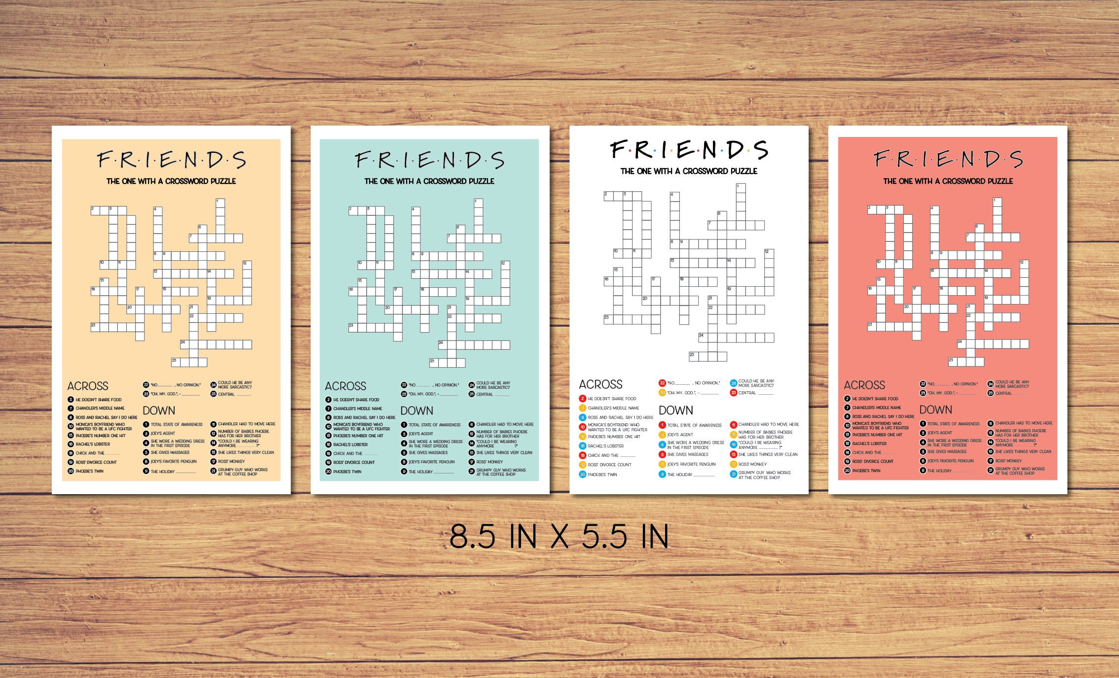 Friends TV Show Crossword Puzzle Mini Party Games Etsy