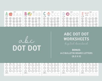 ABC Dot Dot Search Worksheets - Digital Download Only - A-Z Find the Letter & Trace - Preschool/Kindergarten - Bonus Bulletin Board Letters