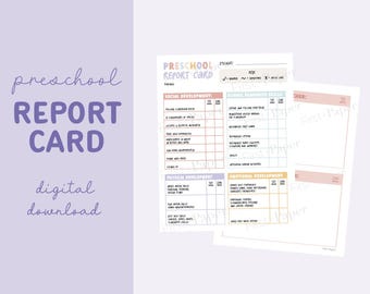 Preschool Report Card  - Digital Download Only - Ages 2-5 - Progress Report for Developmental Areas - Student Reports - Pastel colors