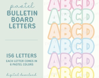 Pastel Bulletin Board Letters- Digital Download Only - A-Z  in 6 Pastel Colors - Bold Font - Classroom Decor