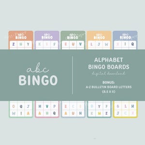 Bingo ABC - Descarga digital únicamente - Práctica de letras - Reconocimiento de letras - Bono: números del tablón de anuncios