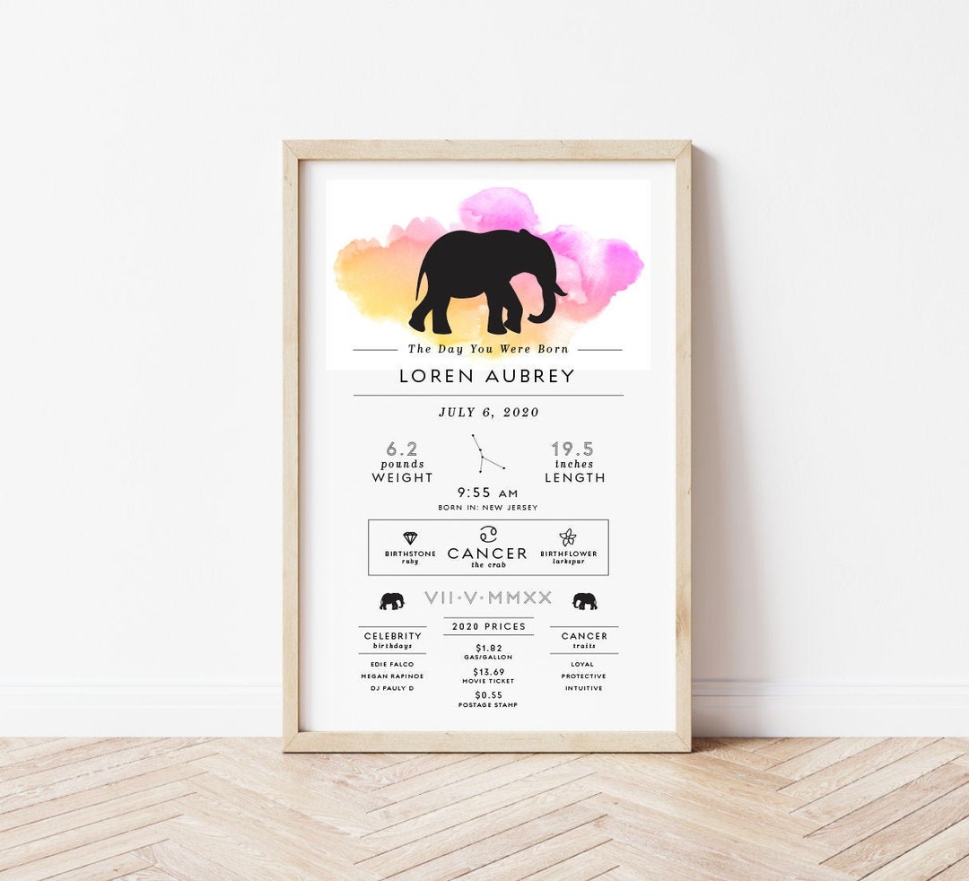 The Day You Were Born Poster Birth Stats, Zodiac, Fun Facts