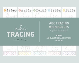 ABC Tracing Worksheets V2 - Digital Download Only - A-Z Find the Letter, Trace, & Color - PreK/Kindergarten - Bonus Bulletin Board Letters