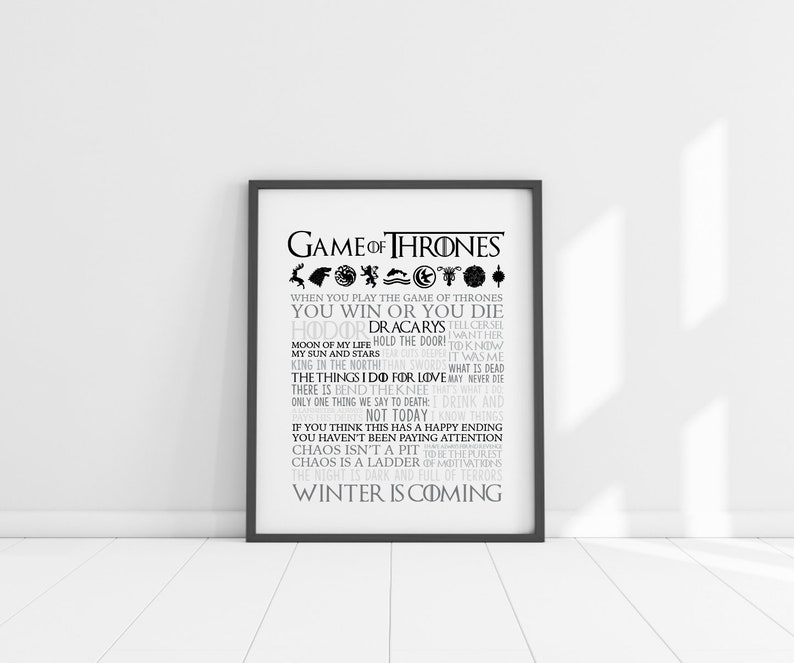 Game of Thrones Quotes Poster TV Show Print Game of | Etsy