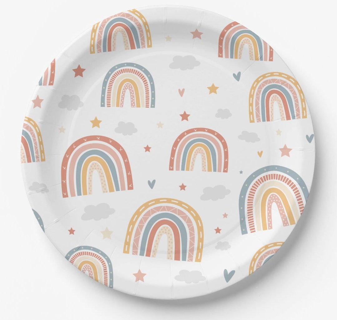 Boho Rainbow Themed Paper Plates Dinner Plates Lunch Plates Dessert