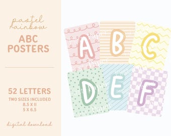 Pastel Rainbow Letter Posters - Digital Download Only - A-Z (x2) - Rainbow Colors & Patterns - Classroom Decor - Two sizes