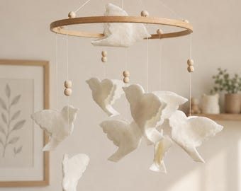 Felt Bird Baby Mobile, Botanical Nursery Crib Decor